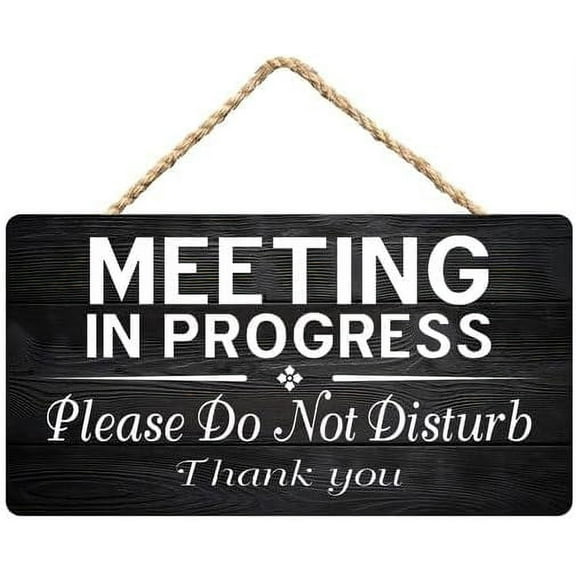 Zomyto Meeting In Progress Sign,Do Not Disturb Rustic Wooden Hanging Sign 12X6 In Door Hanging Plaques, black-4