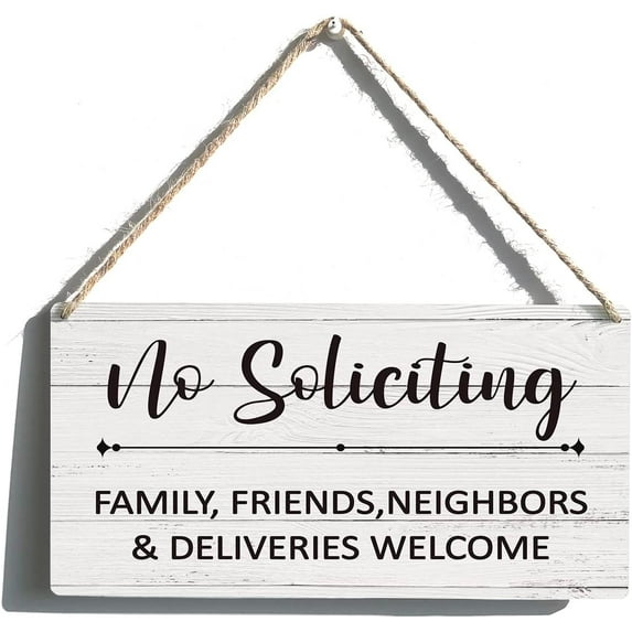 Zomyto No Soliciting Family Friends Neighbors & Deliveries Welcome Sign Gift Farmhouse Wooden Hanging Sign 12 x 6 Inches