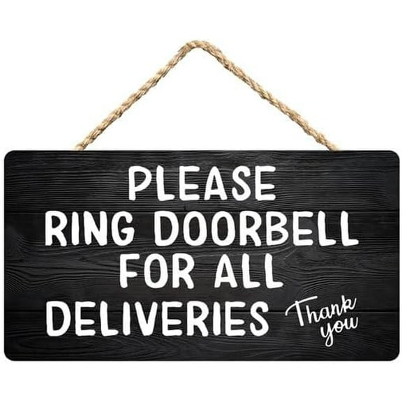 Zomyto Please Ring Doorbell For All Deliveries Rustic Wooden Hanging Sign 12X6 In Door Hanging Plaques, black-2