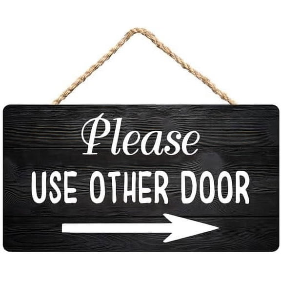 Zomyto Please Use Other Door Rustic Wooden Hanging Sign 12X6 In Door Hanging Plaques, black-4