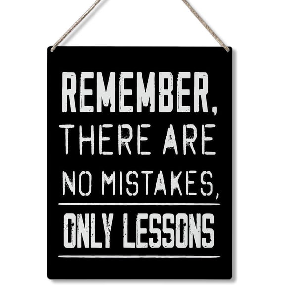 Zomyto Positive Sign Gift Farmhouse Remember There are No Mistakes Only Lessons Wooden Hanging Sign Plaque Wall Art Decor for 10 x 8 Inches