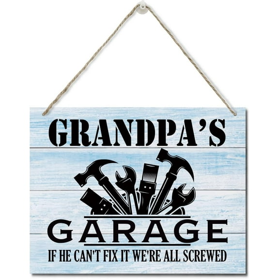 Zomyto Rustic "Grandpa's Garage If He Can't Fix It We're All Screwed" Wood Sign, Hanging Printed Wall Plaque Wood Signs, Dad Gift Garage, Father's Day Gift for Grandpa 10 X 8 inch