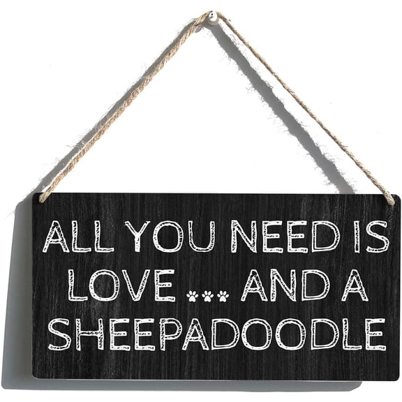 Zomyto Sheepadoodle Mom Sign Gift Farmhouse All You Need is Love and a Sheepadoodle Wooden Hanging Sign 12 x 6 Inches