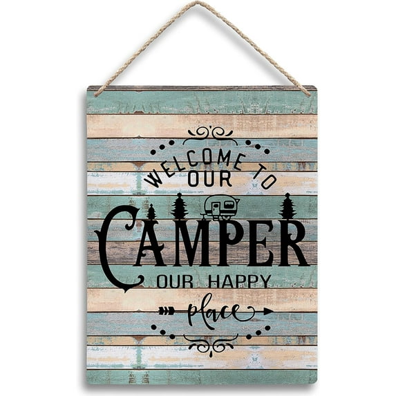 Zomyto Welcome to Our Camper Our Happy Place Wooden Signs 8x10, Camper Decor, Camper Decorations for Inside, Camping Decor for Camper, Camper Signs, Rv Decor