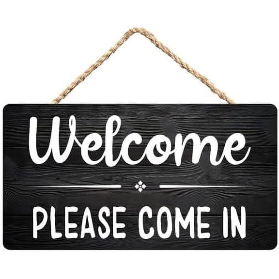 Zomyto Welcome Sign,Please Come In,Office Sign,Front Door Sign Rustic Wooden Hanging Sign 12X6 In Door Hanging Plaques, black-2