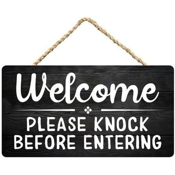 Zomyto Welcome Sign,Please Knock Before Entering Rustic Wooden Hanging Sign 12X6 In Door Hanging Plaques