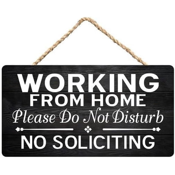Zomyto Working From Home Sign,Do Not Disturb Sign,No Soliciting Rustic Wooden Hanging Sign 12X6 In Door Hanging Plaques, black-6