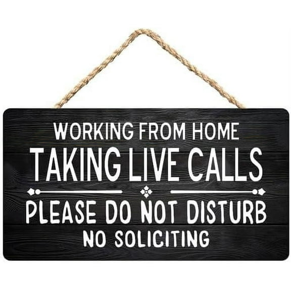 Zomyto Working From Home Sign,Taking Live Calls,Do Not Disturb,No Soliciting Rustic Wooden Hanging Sign 12X6 In Door Hanging Plaques