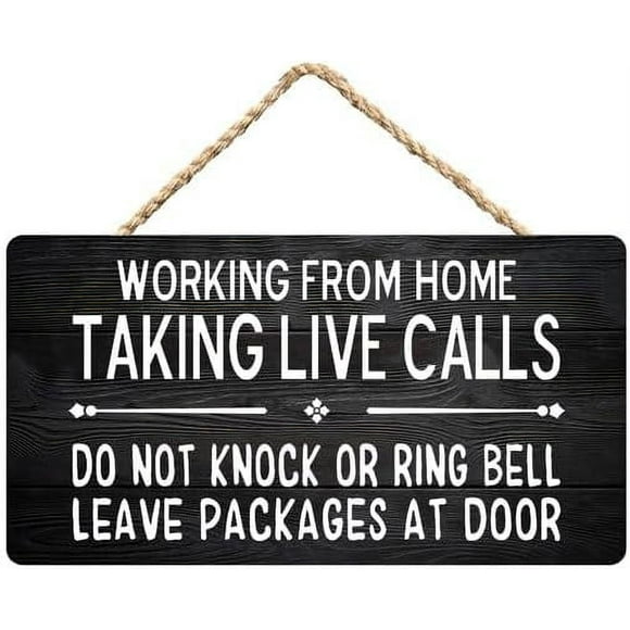 Zomyto Working From Home Sign,Taking Live Calls,Do Not Disturb Rustic Wooden Hanging Sign 12X6 In Door Hanging Plaques, black-1