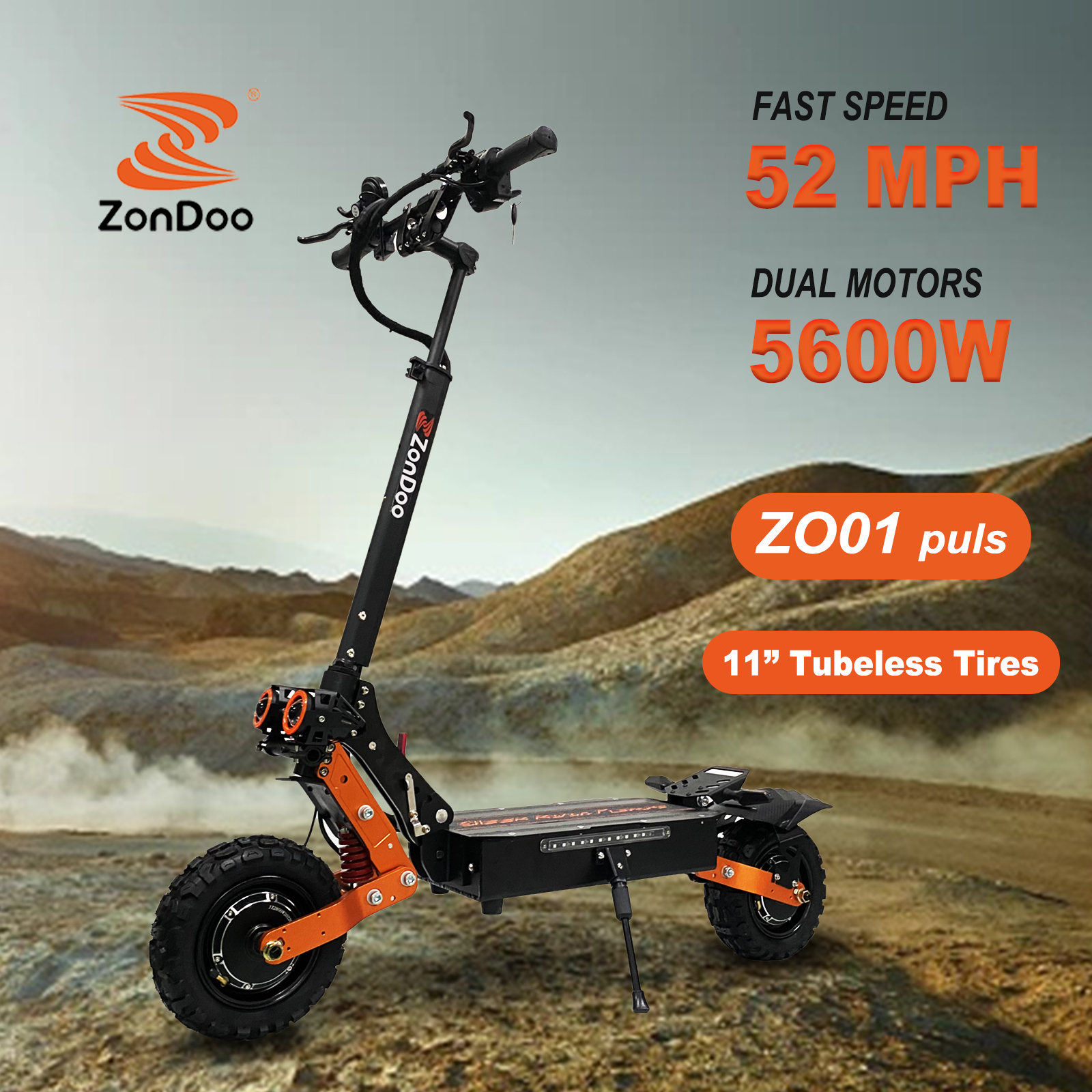 ZonDoo ZO01 Plus 5600W Electric Scooter Dual Motors, 52MPH Fast Speed