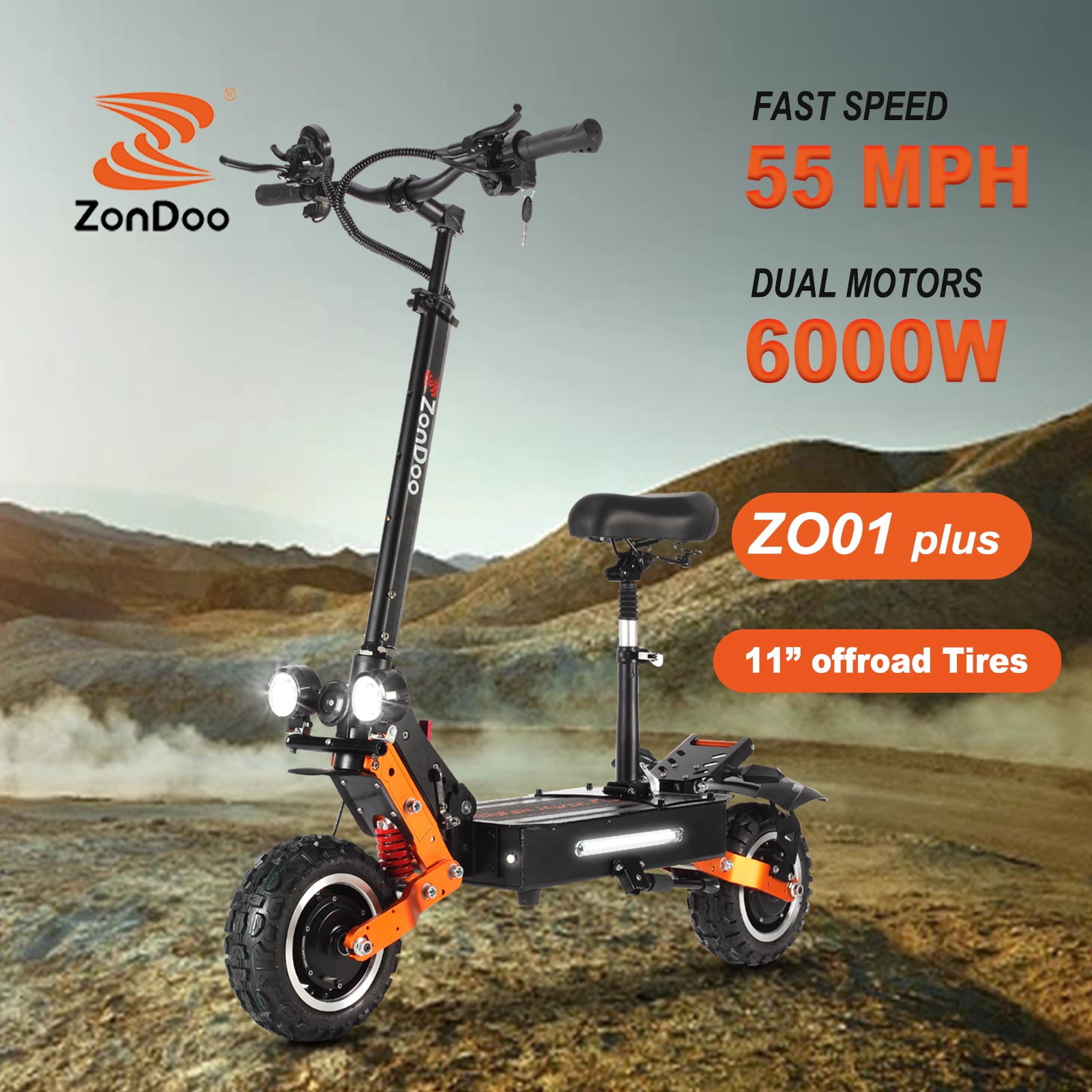 ZonDoo ZO01 Plus 6000W Electric Scooter Dual Motors, 52MPH 60 Miles ...