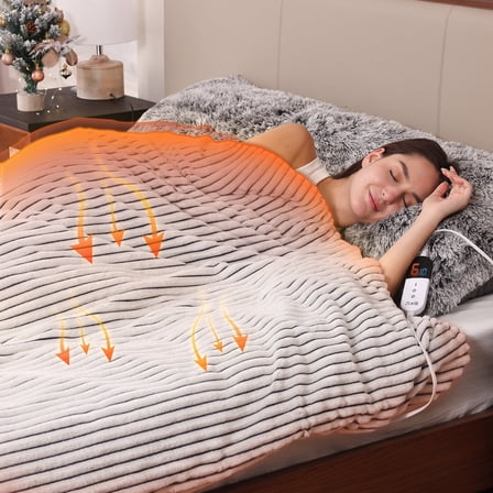 ZonLi 2-in-1 Heated Weighted Blanket, Weighted Heated Blanket for Adults 60"x80" Queen Size,15lbs, Fast Heating Electric Blanket with 6 Levels, 10H Timer Setting, Soft Ribbed Flannel Washable