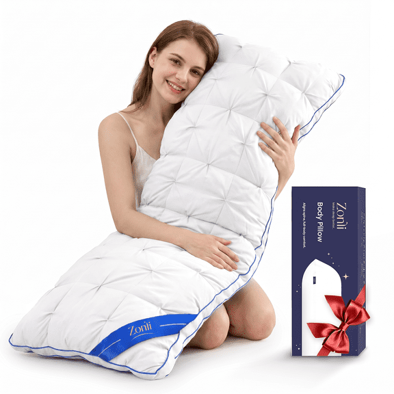 ZonLi Body Pillow for Adults, 20x54 Shredded Memory Foam, Side Sleeper & Pregnancy, Well Crafted Pinch Pleat,White