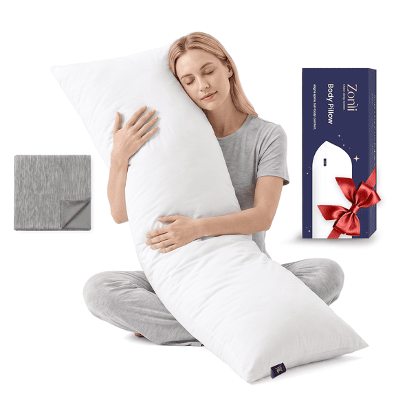 ZonLi Body Pillow for Adults Side Sleeper & Pregnancy - Memory Foam Insert Long Body Pillow 20 x 54 Inch with Washed Cotton Pillowcase, White