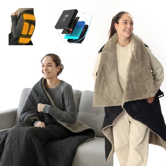 ZonLi Cordless Heated Blanket for Adults, Portable Battery Powered Electric Throw with Belt & Power Bank, for Home, Office, Travel