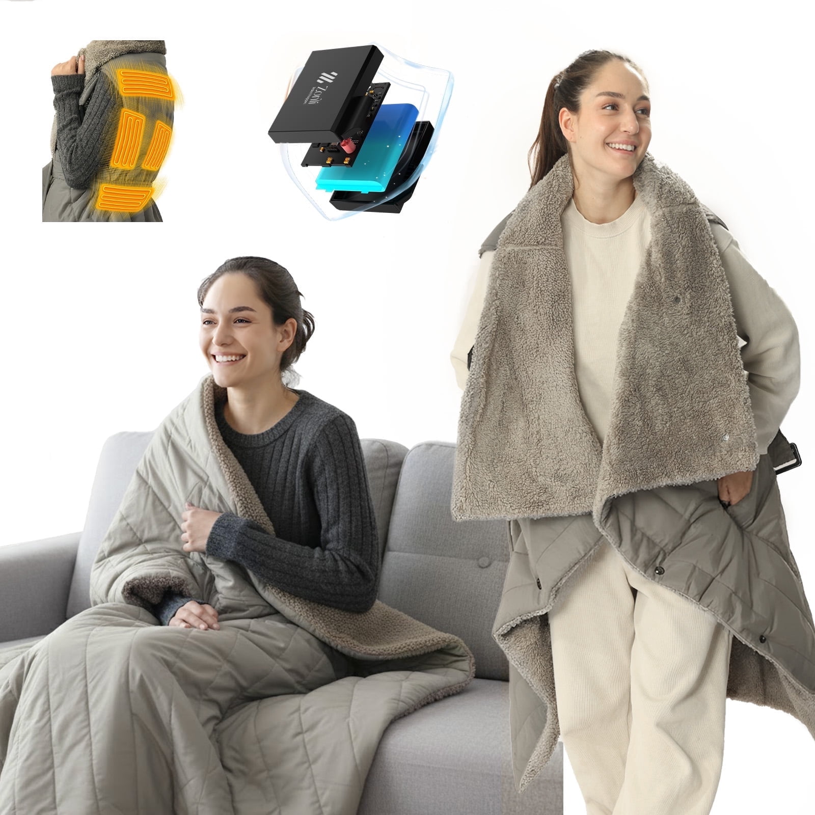 ZonLi Cordless Heated Blanket for Adults, Portable Wearable Electric ...
