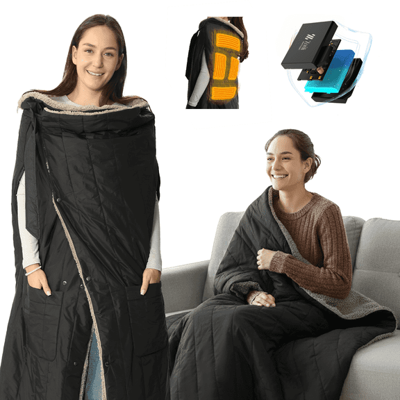 ZonLi Electric Wearable Heated Blanket, 2-in-1 Design Portable Cordless Heated Blankets Battery Operated Heated Shawl Blanket, Rechargeable Power Bank for Home, Office, Travel, Gift for Christmas
