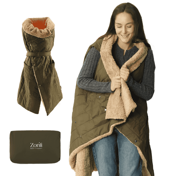 ZonLi Electric Wearable Heated Blanket, Green, 2-in-1 Portable Cordless Heated Blanket Battery Operated Heated Shawl Blanket, Rechargeable Power Bank for Home, Office, Travel, Gift for Christmas