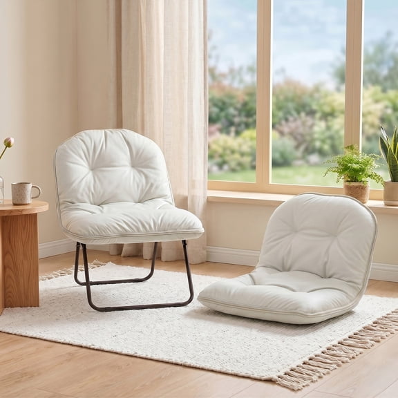 ZonLi Adjustable Folding Floor Chair, Biege – Cozy Japandi Lounge Seat with Back Support for Adults