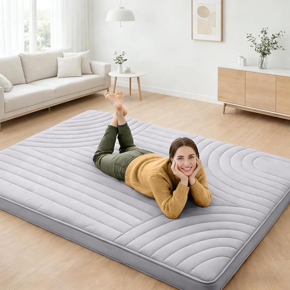 ZonLi Full Size Grey Japanese Floor Mattress Futon, Roll Up Tatami Mat, 2.5in Thick Foldable Floor Bed for Sleeping