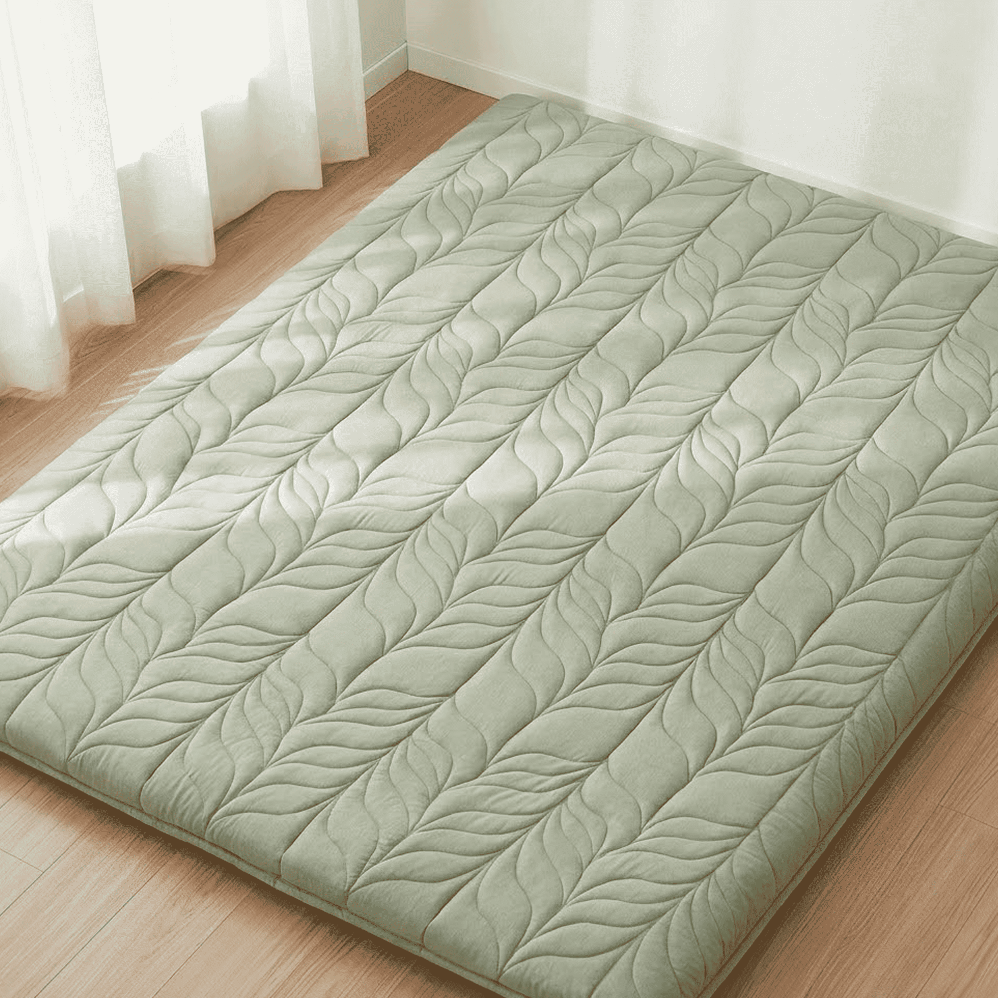 Zonli Japanese Floor Mattress Futon, Foldable Tatami Mat with Cotton Cover, Full 75"x54", Green