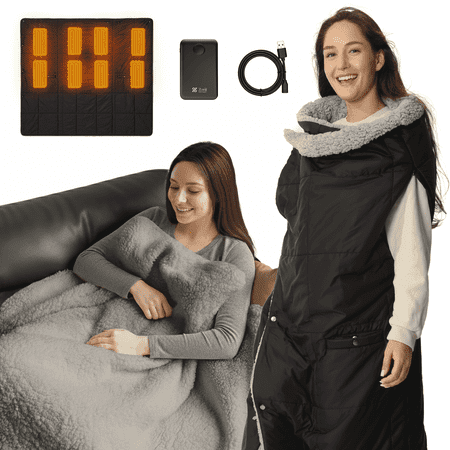 ZONLI 2-in-1 Cordless Heated Blanket & Wearable Vest, Black | Portable Battery Operated Electric Throw for Home, Office, Camping & Travel