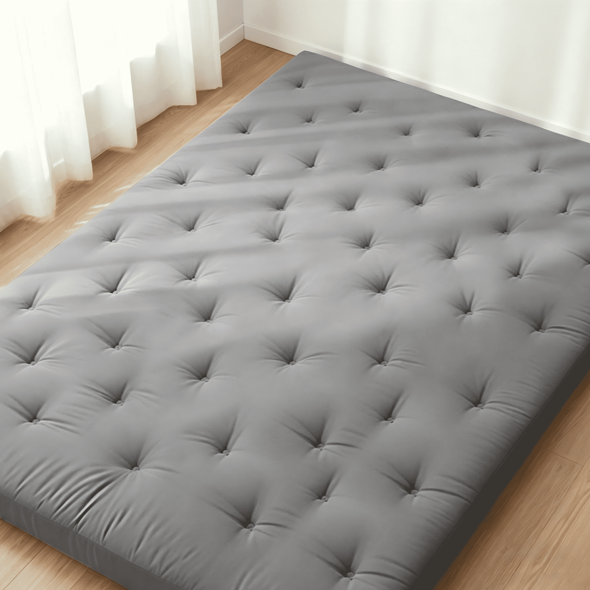 Zonli Japanese Floor Futon Mattress, 2.5" Cotton Folding Tatami Pad, Full 75"x54", Grey