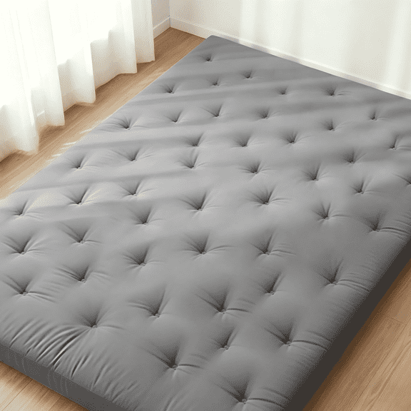 Zonli Japanese Floor Futon Mattress, 2.5" Cotton Folding Tatami Pad, Full 75"x54", Grey