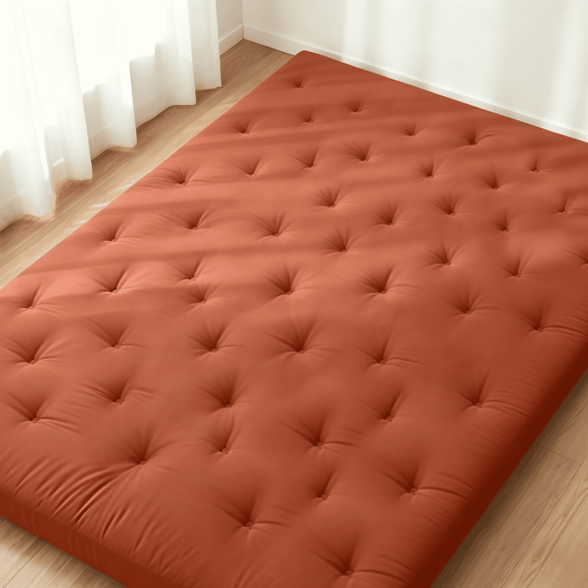 Zonli Japanese Floor Futon Mattress, 2.5" Cotton Folding Tatami Pad, Queen 80"x60", Red