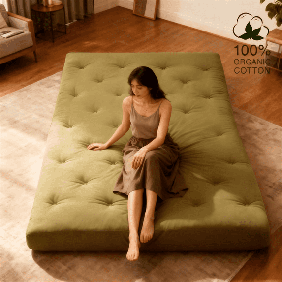 ZonLi Japanese Floor Futon Mattress Twin Size 39"x 80",100% Cotton Cover 4'' Thicken Tatami Mattress,Foldable Sleeping Pad,Portable Dormitory Tatami Mat,Roll Up Floor Lounger Bed for Adult,Green