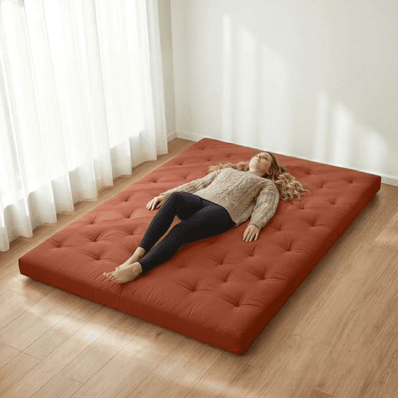 ZONLI Japanese Floor Futon Mattress, Full Size 75"x39" | 100% Cotton, Foldable & Portable Tatami Sleeping Pad for Dorm, Living Room, Adult