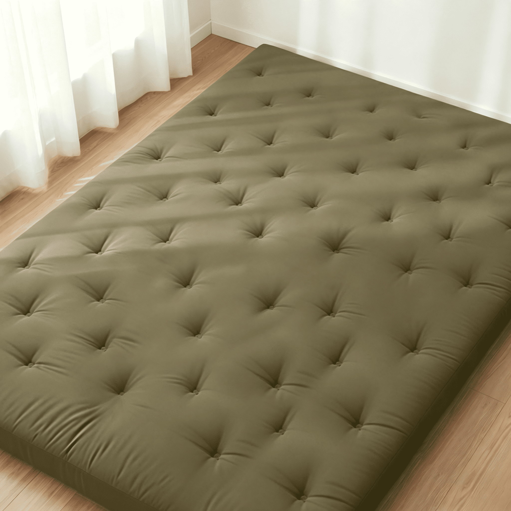 Zonli Japanese Floor Futon Mattress, 2.5" Cotton Folding Tatami Pad, Twin 75"x39", Green