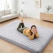 ZonLi Queen Size Grey Japanese Floor Mattress Futon, Roll Up Tatami Mat, 2.5in Thick Foldable Floor Bed for Sleeping
