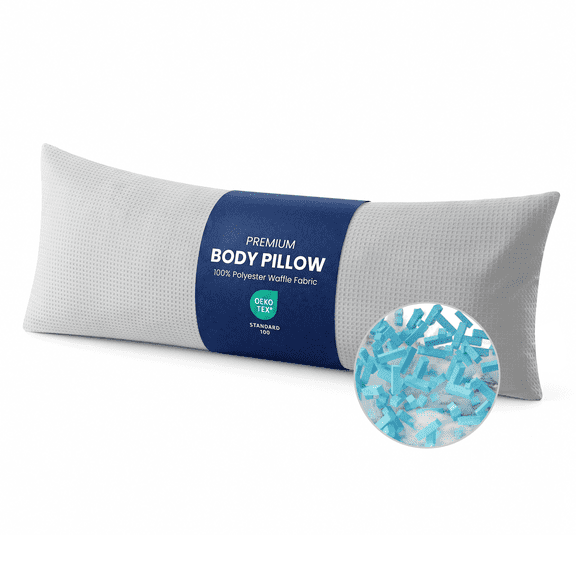 ZonLi Waffle Weave Body Pillow for Adults Side Sleeper - Memory Foam Insert Long Body Pillow 20 x 54 Inch, Gift for Men Women, Light Grey