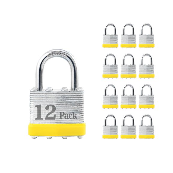 ZonRo Locks Laminated Steel Keyed Padlocks,Keyed Alike Locks, 1-9/16 inch Wide,Normal Shackle Padlocks, Pack of 12Yellow Hoop, for Hasp Latch, Sheds, Fences, Storage Locker, School, Gym