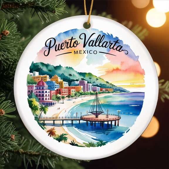 Zona Romántica – Puerto Vallarta Mexico, Travel Ornament – Ceramic Ornament for Christmas Tree Decoration, Souvenir Gift for Travelers, Couples, Friends, Valentine Gifts 221OR28