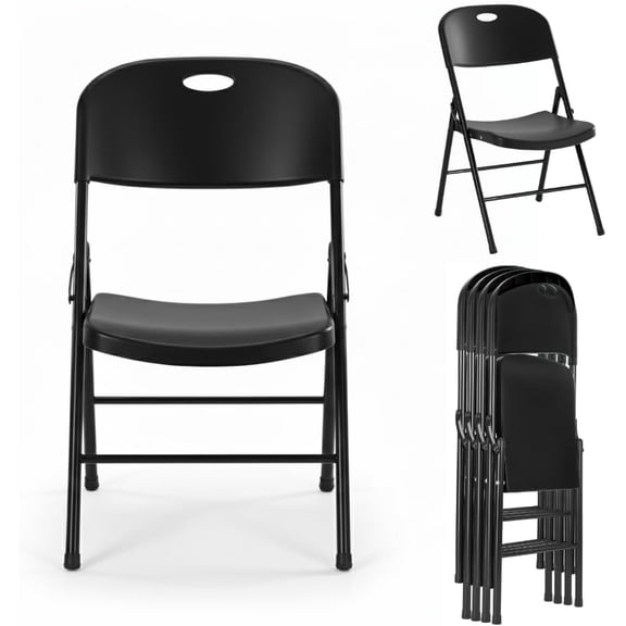 Zone (4pcs Heavy Duty Plastic Foldable Chair for Adults, Portable Outdoor Seating for Wedding, Event, Party, Backyard, Patio, or Dining Use, Comfortable Stackable Design (Black, 4 Pack)