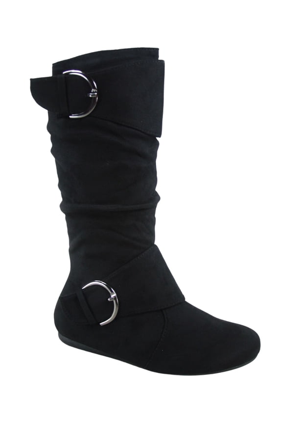 Zone 70 Women's Comfort Zipper Buckle Slouch Casual Flat Heel Mid Calf Round Toe Boots ( Black, 10)