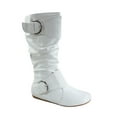 thumbnail image 1 of Zone 80 Women's Faux Leather Zipper Buckle Slouch Casual Flat Heel Mid Calf Round Toe Boots ( White, 6.5), 1 of 2