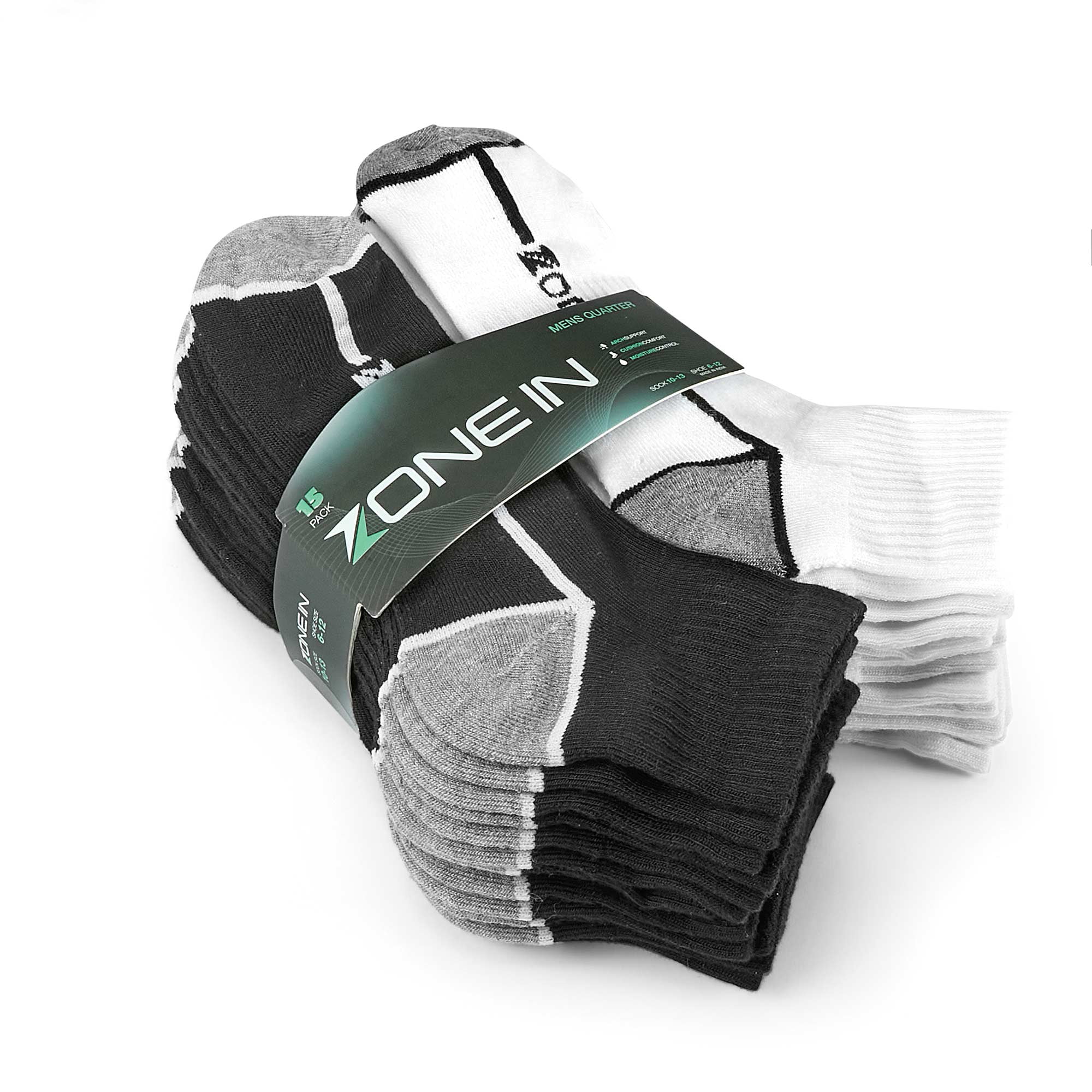 Zone In Men's Athletic Ankle Socks - 15 Pack, Size: One Size Fits Most