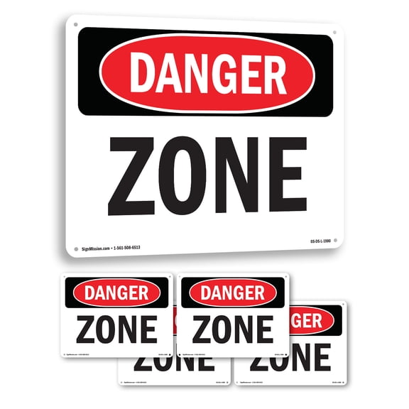 Zone OSHA Danger Rigid Plastic Sign 18 Inch x 12 Inch - 5 Pack