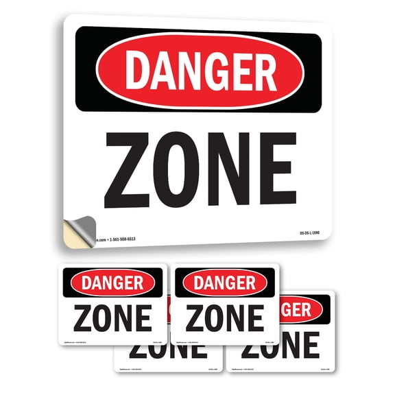 Zone OSHA Danger Vinyl Decal Label 5 Inch x 3.5 Inch - 5 Pack