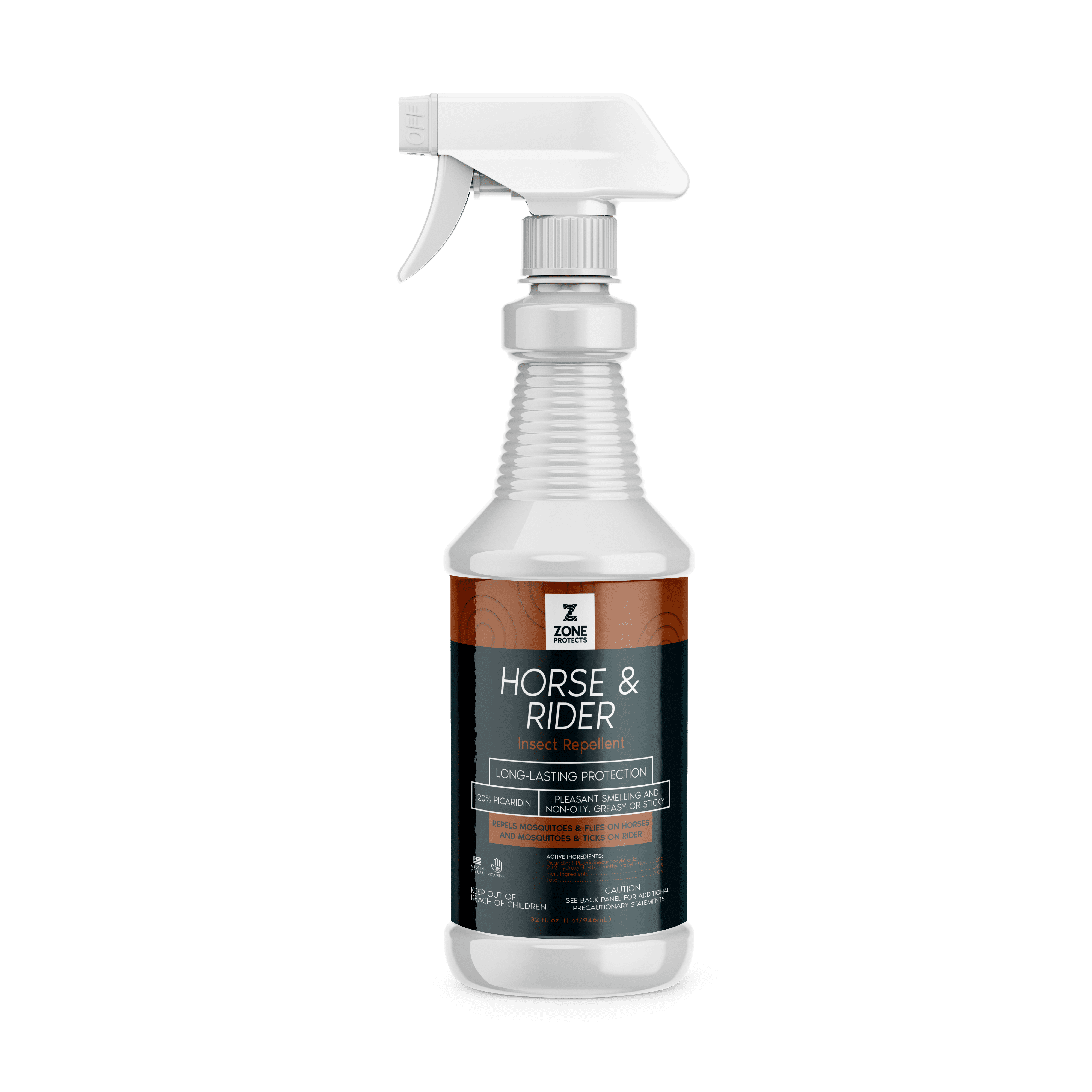 Zone Protects Horse & Rider Equine Spray w Picaridin, 32oz Trigger