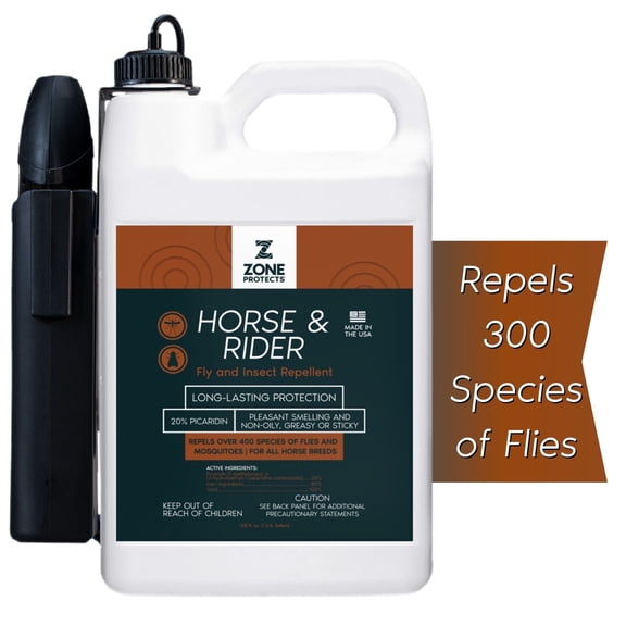 Zone Protects Horse & Rider Fly and Insect Picaridin Spray; Gallon w Battery-Operated Wand; Works for 12-hrs on 400 Species of Flies; Light, Fresh Scent