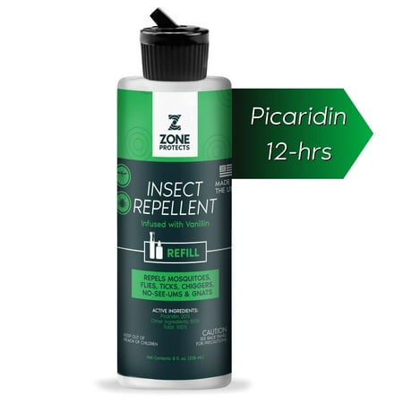 Zone Protects Insect Repellent Spray with Picaridin; 8oz Refill. Picaridin Insect Repellent; DEET-Free, Oil-Free; Repels Ticks, Gnats, Chiggers and Mosquitoes for 12-hrs