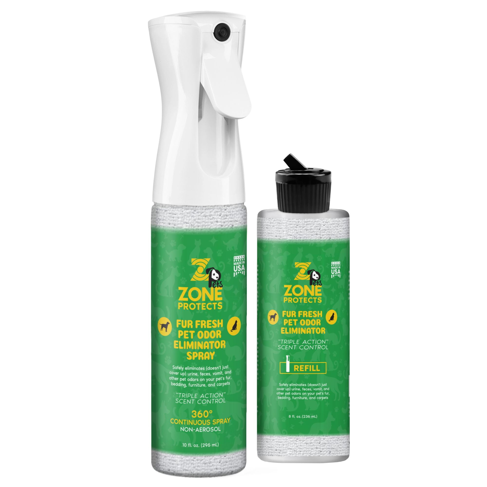 Zone Protects Pets Fur Fresh Pet Odor Eliminator Bundle; Triple Action Continuous Spray + Refill