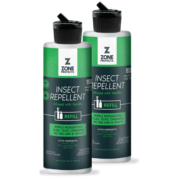 Zone Protects Picaridin Insect Repellent; Scented 8oz Refill Twin Pack; 12-hr Proven Protection, Light Fresh Scent