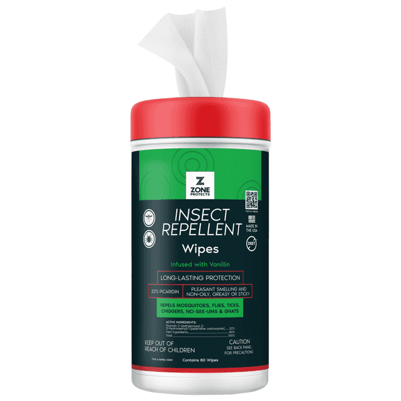 Zone Protects Picaridin Insect Repellent; Scented Wipes, 80-ct. Perfect for Faces, Ears, Necks and Children