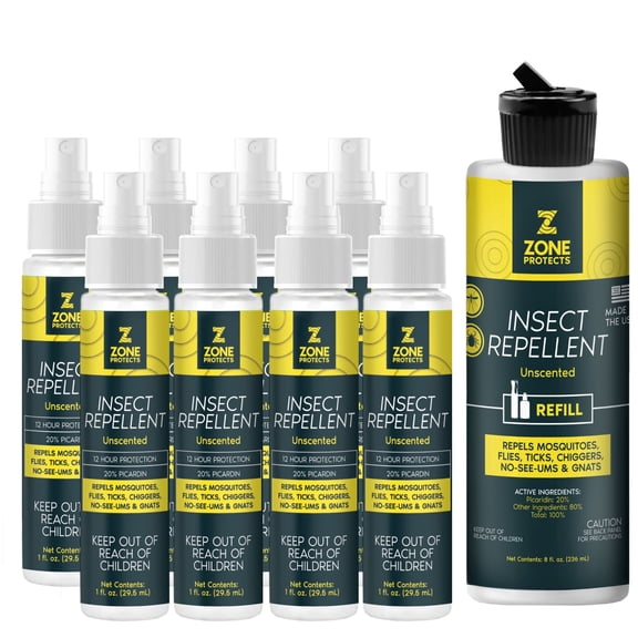 Zone Protects Picaridin Insect Repellent Unscented Bundle; (8) 1oz Mist Spray Plus Refill
