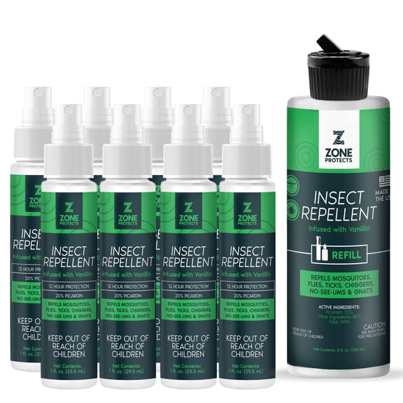 Zone Protects Scented Picaridin Insect Repellent Bundle; (8) 1oz Mist Spray + Refill